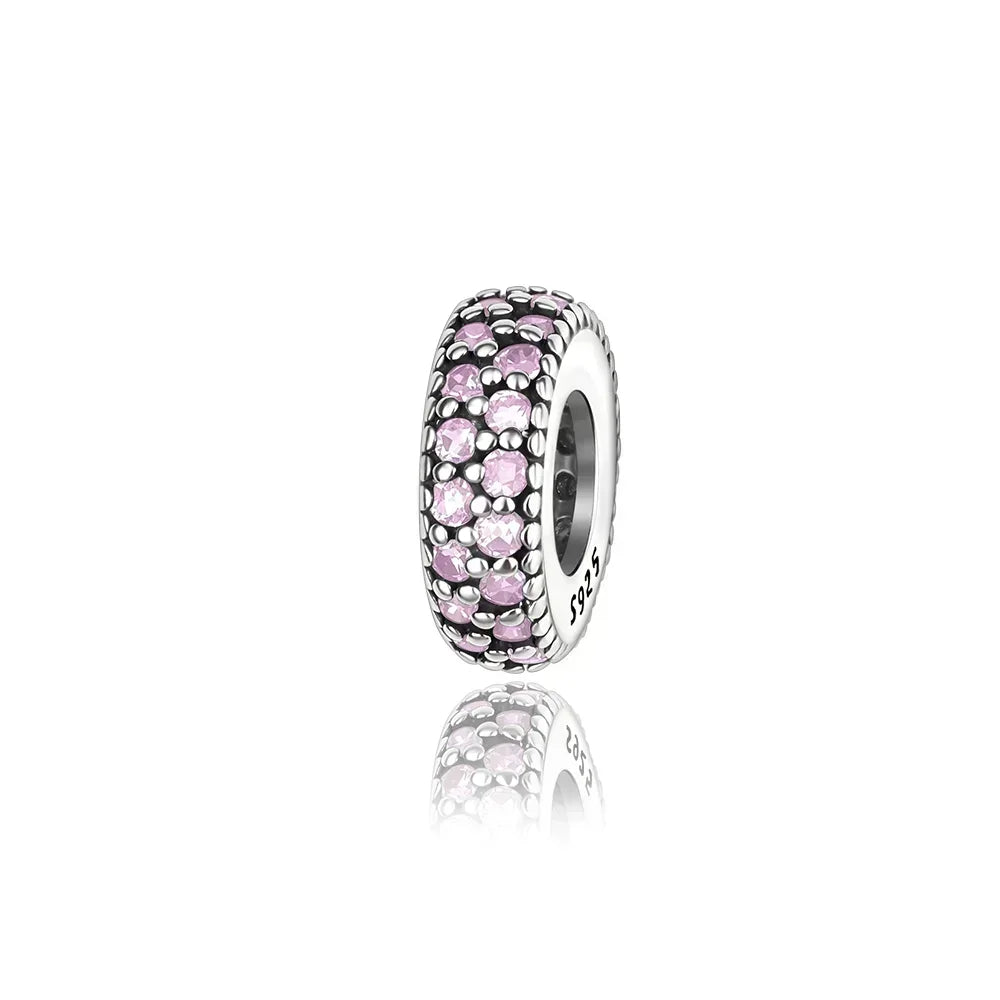 925 Sterling Silver Heart Blooming Rose Full Diamond Zircon Charms Pendant Beads for Bracelets and Necklaces