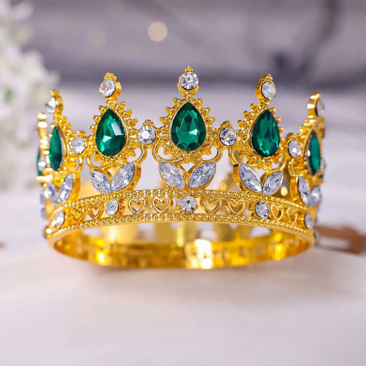 Baroque Vintage Gold Crystal Rhinestone Bridal Tiara and Crown for Women