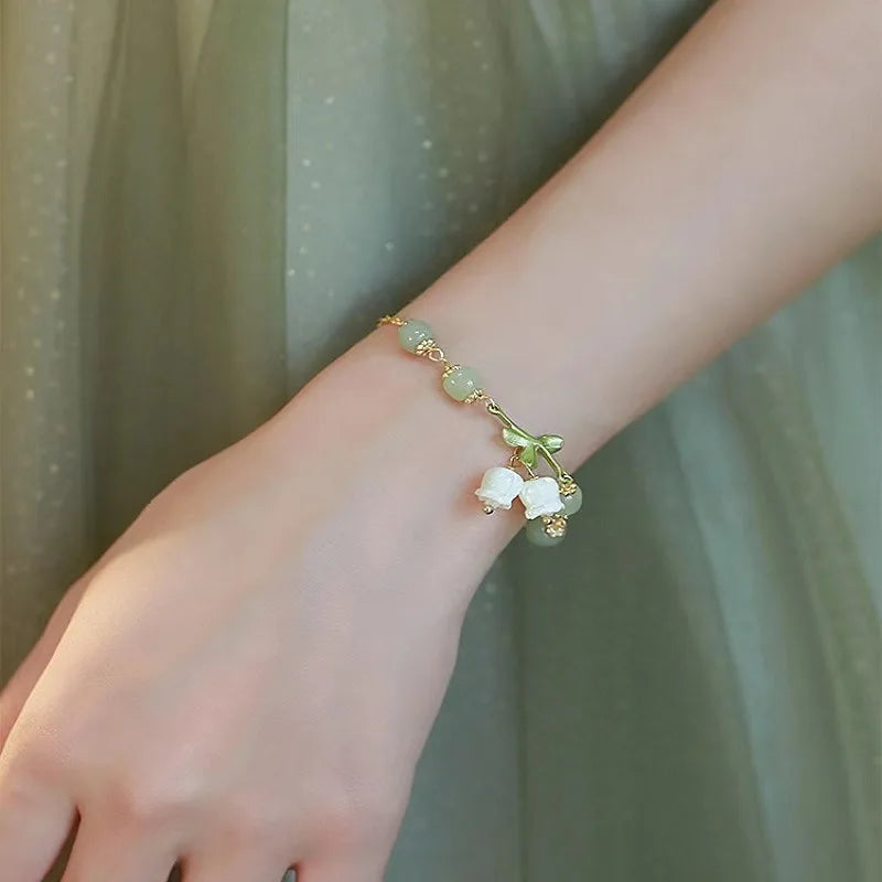Elegant Lily Valley Enamel Charm Bracelet for Women and Girls