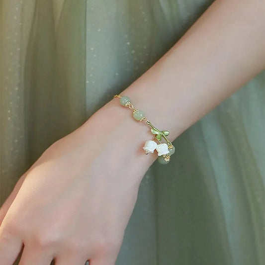 Elegant Lily Valley Enamel Charm Bracelet for Women and Girls