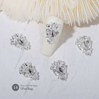 Elegant Gold Silver Metal Bowknot Nail Charm 3D Rhinestone Decor for DIY Manicure Art