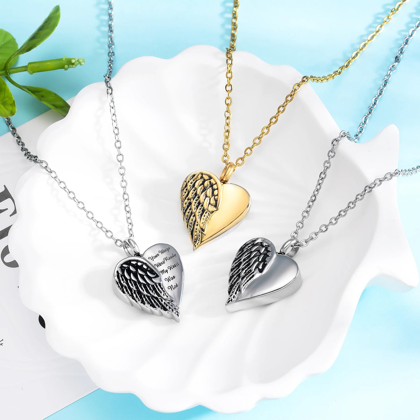 Customized Stainless Steel Angel Wing Heart Urn Necklace Memorial Keepsake Jewelry