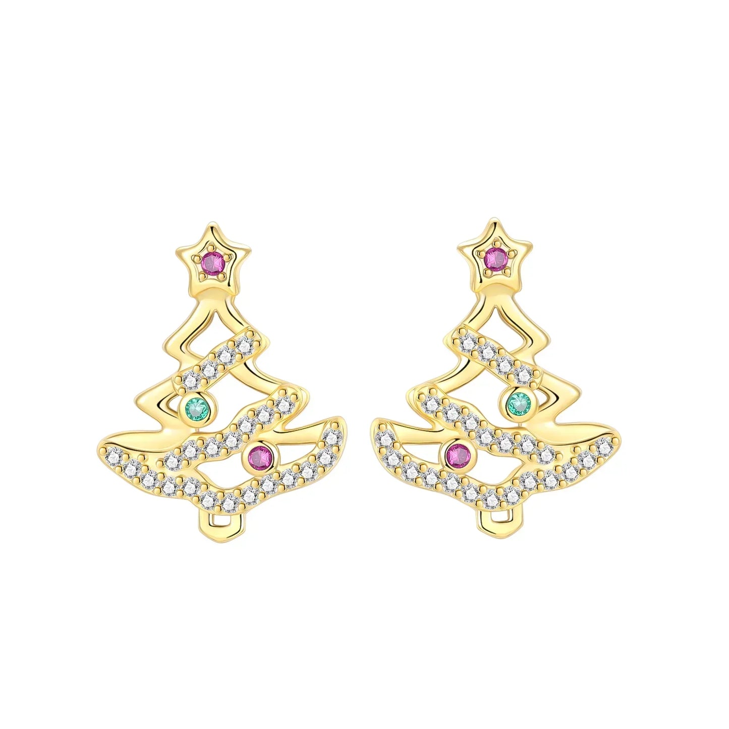 925 Sterling Silver Gold Hoop Earrings Halloween Pumpkin Skull Christmas Tree Zircon Studs for Women DIY Jewelry