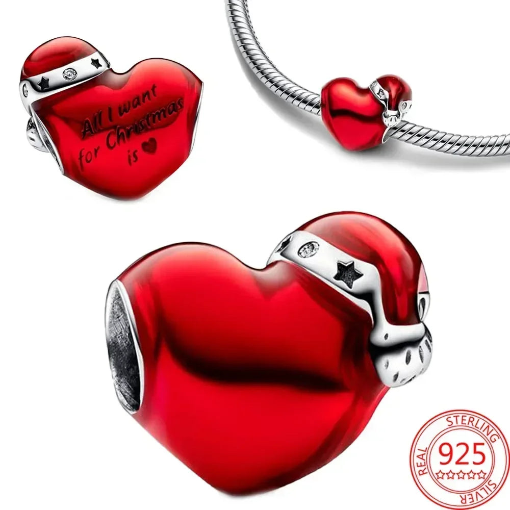 925 Sterling Silver Festive Cookie House Heart Nutcracker Dangle Charm for DIY Christmas Tree and Original Bracelet Gift