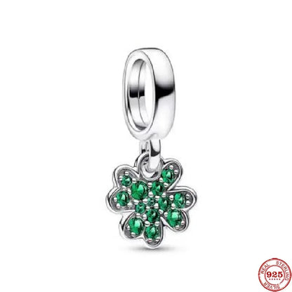 925 Sterling Silver Lucky Four Leaf Clover And Horseshoe Charms With Green Zircon For Bracelet Necklace Earrings