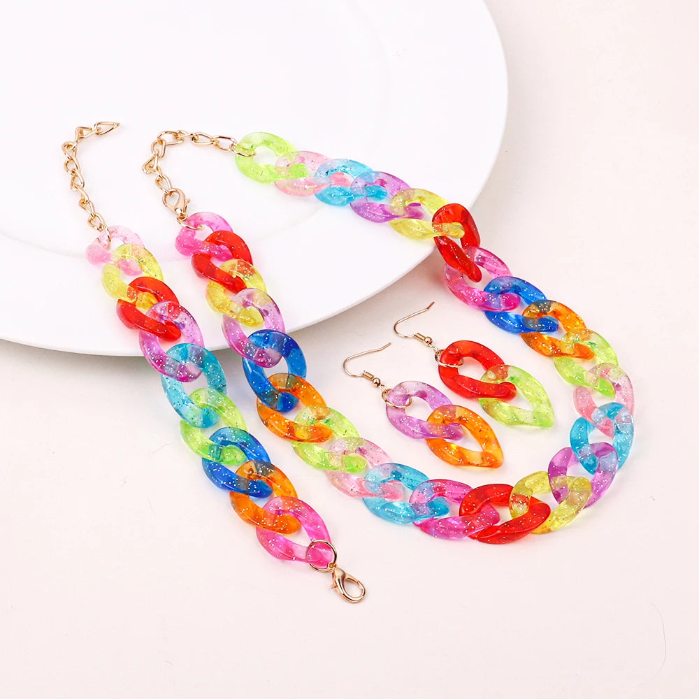 FishSheep Bohemian Candy Color Choker Necklace and Earrings Set for Women 2022 Fashion Jewelry
