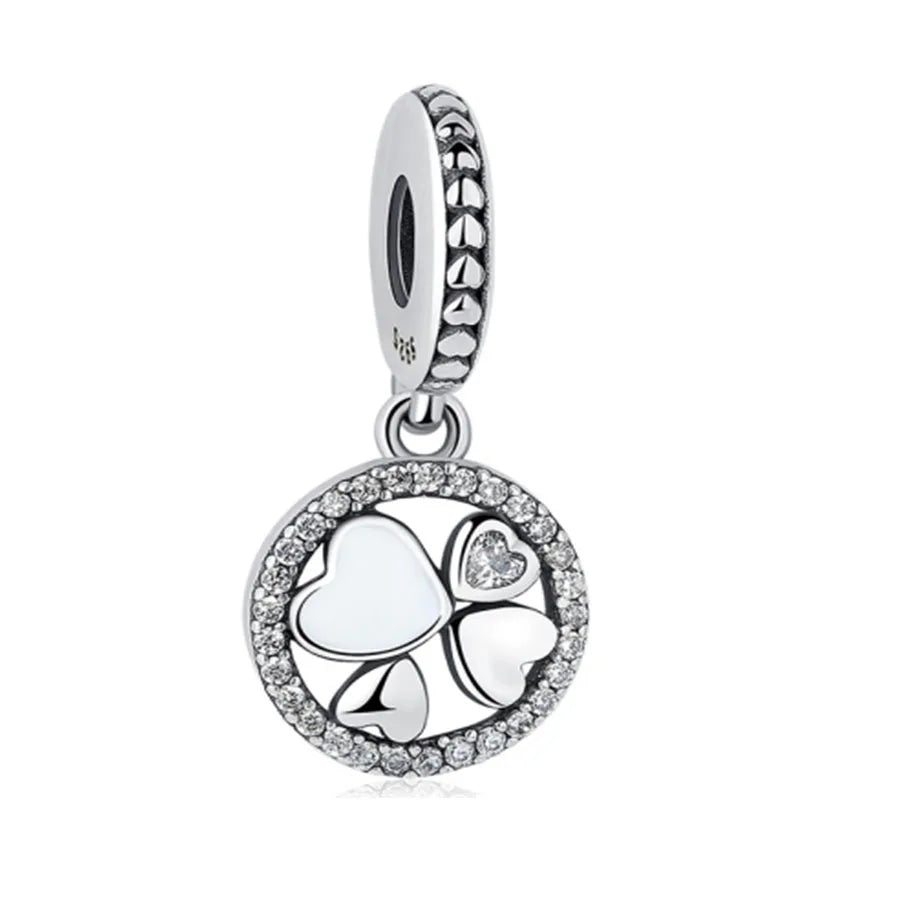 Yinyang Flower Clover Pendant 925 Silver Amulet for Bracelets DIY Jewelry Gift B1304
