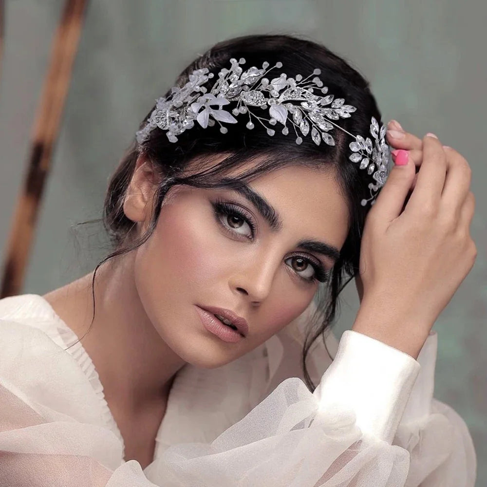 Elegant Pearl & Crystal Bridal Headband - Stunning Rhinestone Leaf Tiara for Women