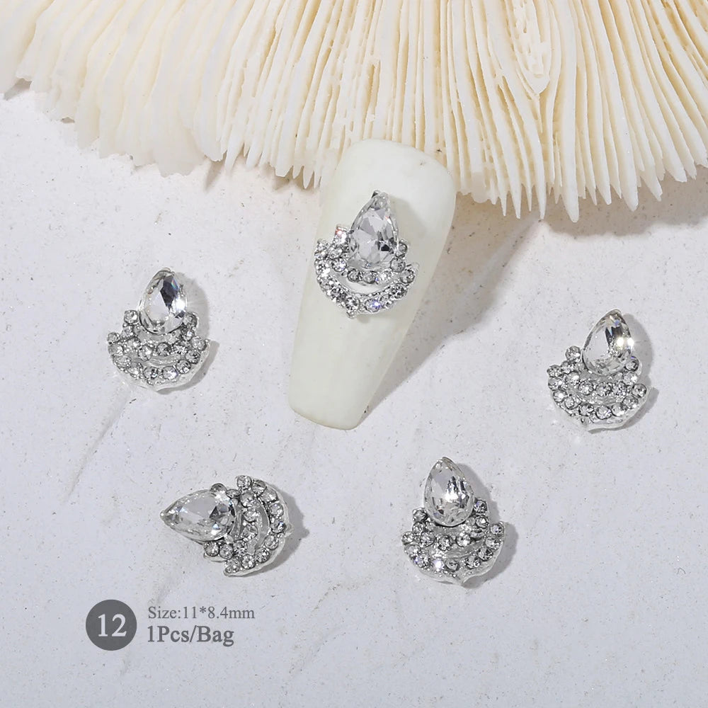 Elegant Gold Silver Metal Bowknot Nail Charm 3D Rhinestone Decor for DIY Manicure Art