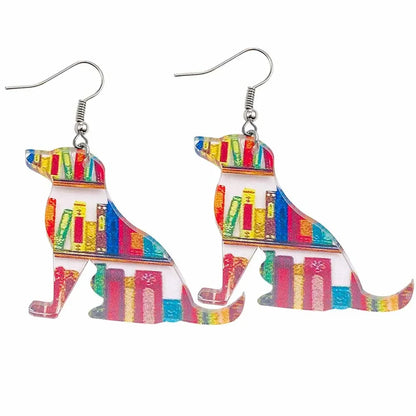 Cat Bookcase Dangle Earrings for Women Geometric Acrylic Rabbit Love Jewelry Gift for Teachers and Readers