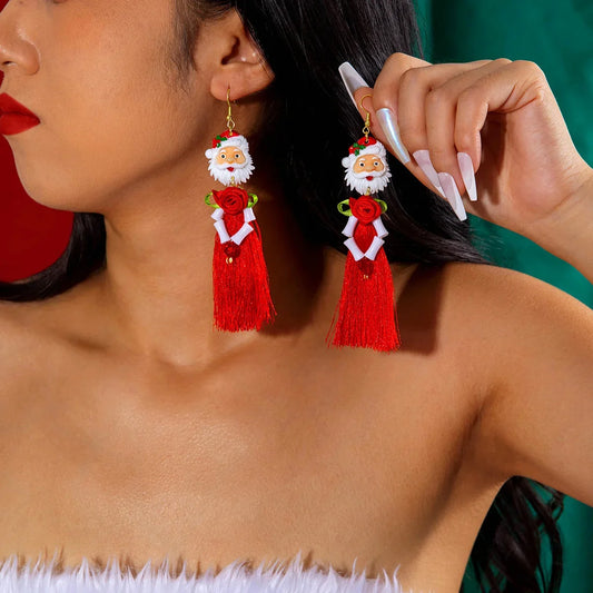Bohemian Santa Claus Tassel Earrings for Women - Festive Fringe Xmas Party Jewelry