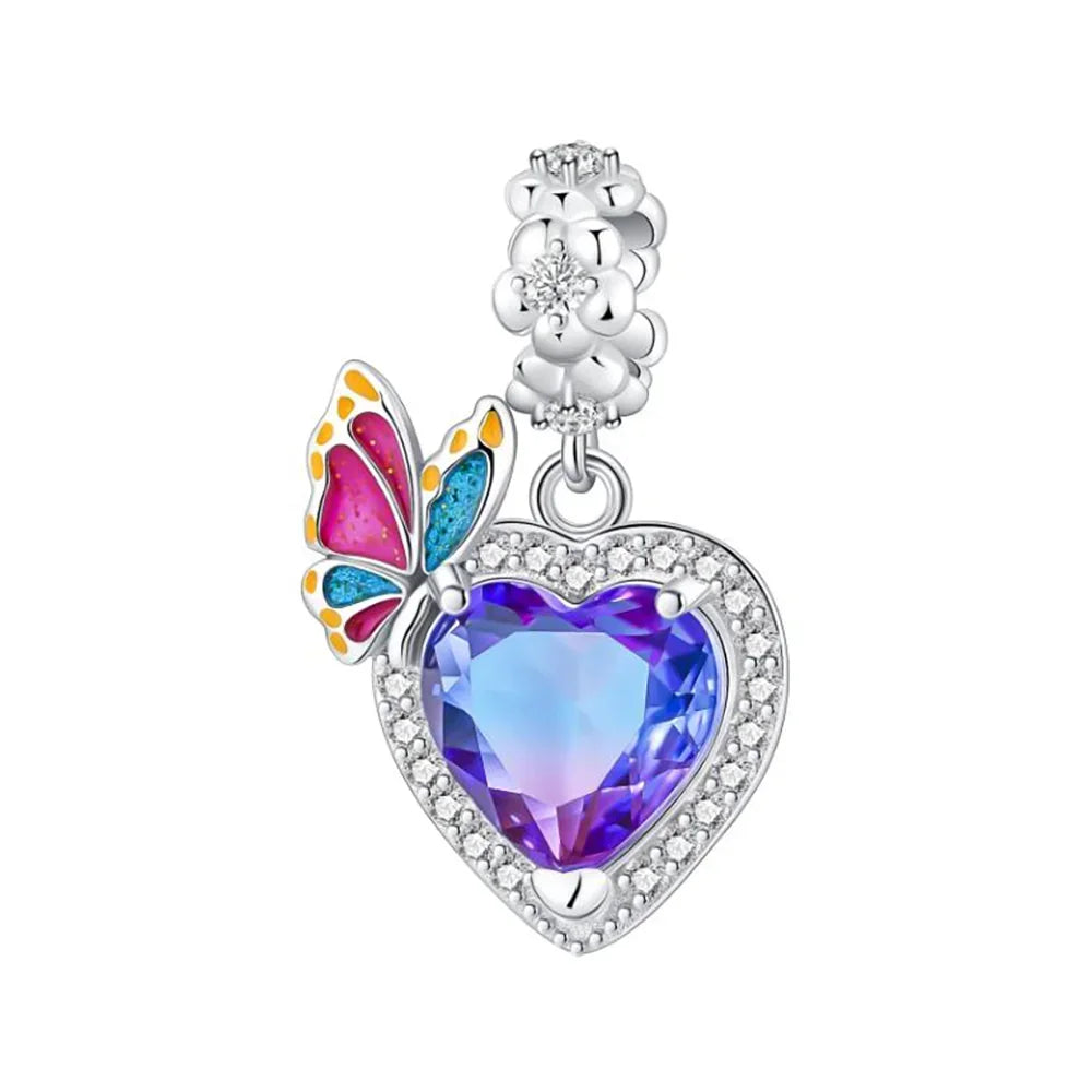 Sparkling Purple Jellyfish Sterling Silver 925 Charm Bead Birthday Pendant for DIY Bracelet Jewelry