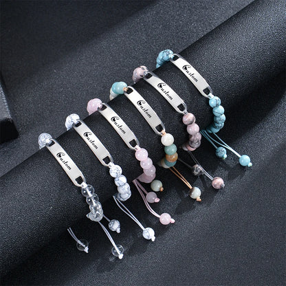 Personalized Custom Name ID Bracelet Handmade Natural Stone Braided Unisex Gift