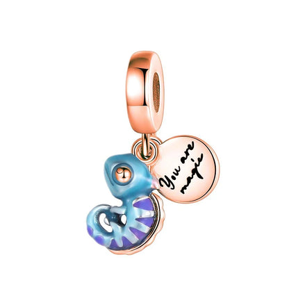 925 Sterling Silver Dangle Charm Chameleon Firefly Ring Earrings Bead Charms for DIY Bracelet Fine Jewelry