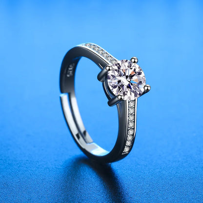 Elegant 925 Sterling Silver Heart Zircon Adjustable Ring for Women