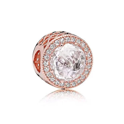 Sparkling Rose Gold Family Tree & Flower Charm Bead for European Silver Bracelet YY0548