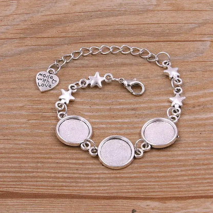 1Pc Metal Zinc Alloy Round Bracelet Findings in 2 Colors and 15 Styles 5-Antique silver 12mm