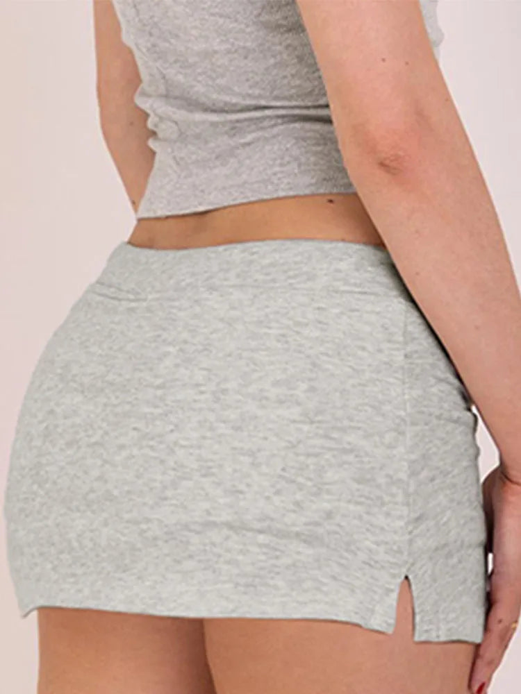 Lace Up Mini Skirt Sexy Retro A Line Knit Cotton Casual