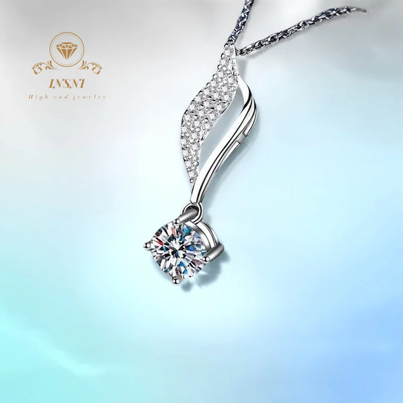 Moissanite Ginkgo Leaf Pendant Necklace S925 Silver IG-Worthy GBA Certified Women's Jewelry