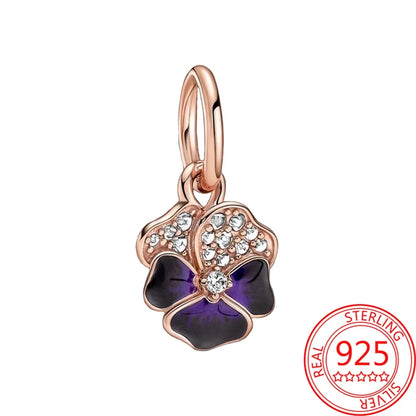 925 Sterling Silver Purple Heartsease Hydrangea Charms for DIY Jewelry Necklace and Bracelet Gifts