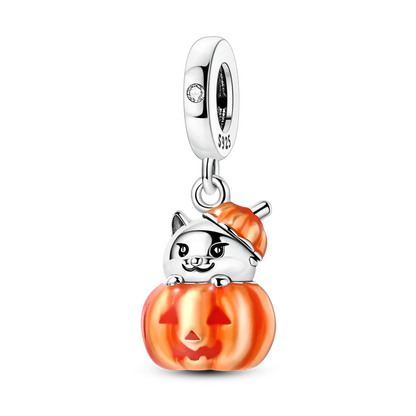 925 Sterling Silver Pumpkin Charm With Zircon Inlay