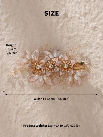Elegant Bridal Pearl Hairpins Gold Metal Flower Hair Accessories for Women and Girls