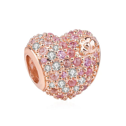 Rose Gold Padlock Heart Key Pendant Necklace for Women 925 Silver with Zircon Beads P252
