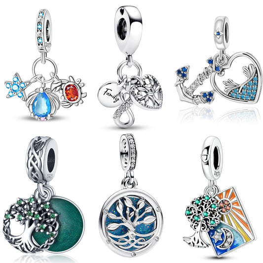 Sterling Silver Family Tree Charm Pendant Zircon Tree Of Life Necklace Bracelet Jewelry Gift