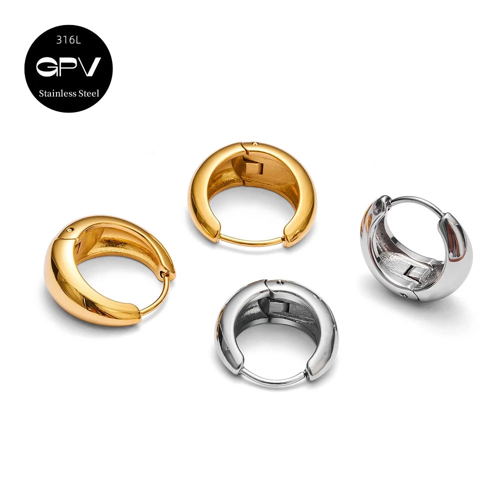 2PCS Women’s Light Luxury 316L Medical Stainless Steel Perforated Hoop Earrings