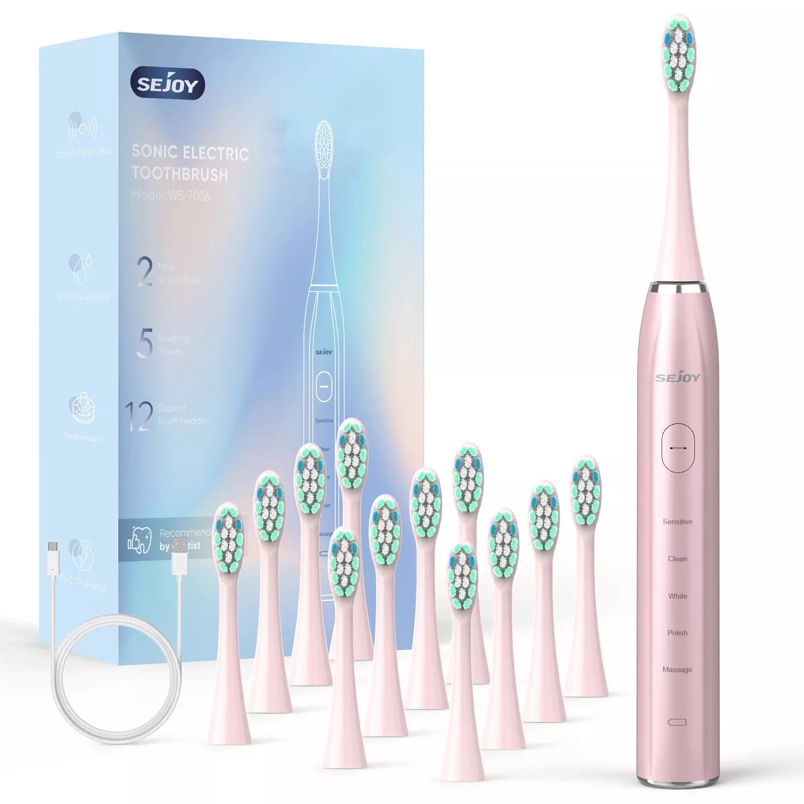 SEJOY Sonic Electric Toothbrush Oral Cleaning IPX7 5 Modes Blue United States