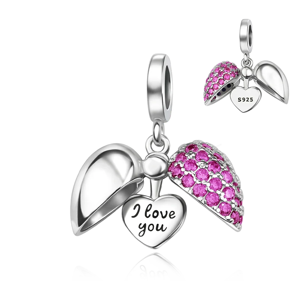925 Sterling Silver Colorful Heart Charm Pendant for Women DIY Bracelets and Necklaces Fine Jewelry