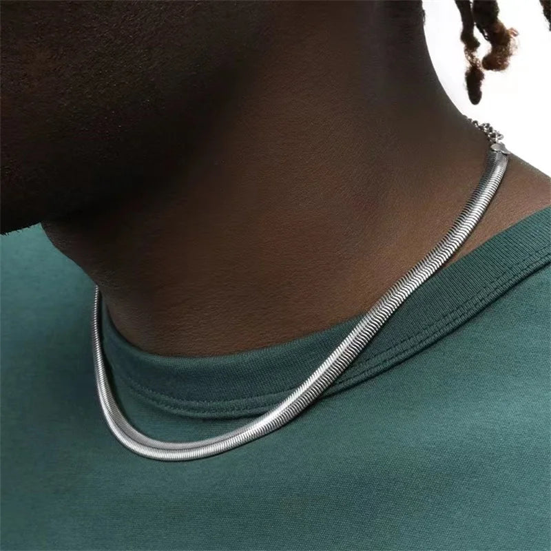 Steel Color Stainless Steel Flat Snake Chain Necklace Unisex Fashion Choker Hip Hop Jewelry 5mm