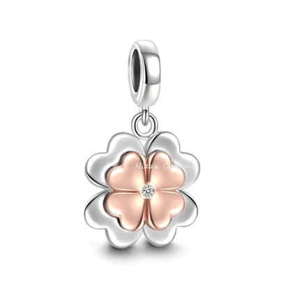 925 Sterling Silver Charm Beads for Women Bracelet - Four-Leaf Clover and Sunflower Design B921diao