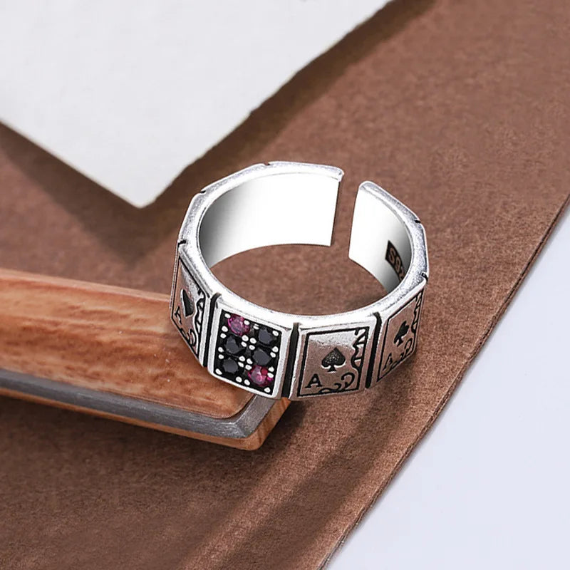 Vintage Punk Poker Card Zircon Ring for Men and Women