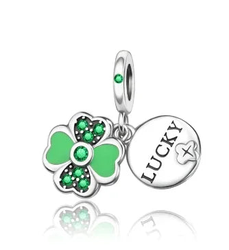 925 Sterling Silver Lucky Four Leaf Clover And Horseshoe Charms With Green Zircon For Bracelet Necklace Earrings