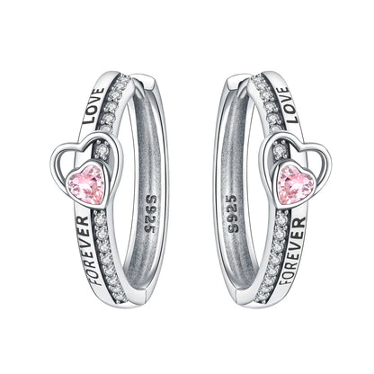 Sterling Silver Heart Zircon Hoop Earrings for Women