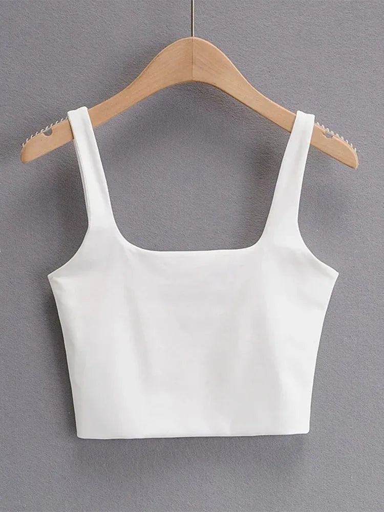 2024 Summer Women Sleeveless Square Neck Crop Tank Top