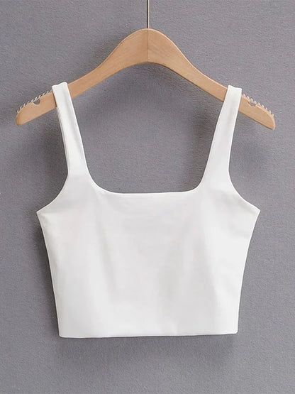 2024 Summer Women Sleeveless Square Neck Crop Tank Top