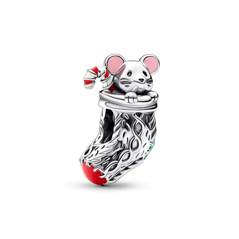DIY Christmas Charm Bracelet with Santa Reindeer Snowman Tree Train Beads in Silver 925 YY0937