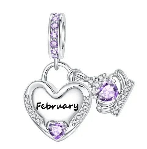 Sparkling Birthstone Heart Charm 925 Sterling Silver Pendant Bead for Mom DIY Jewelry Gift
