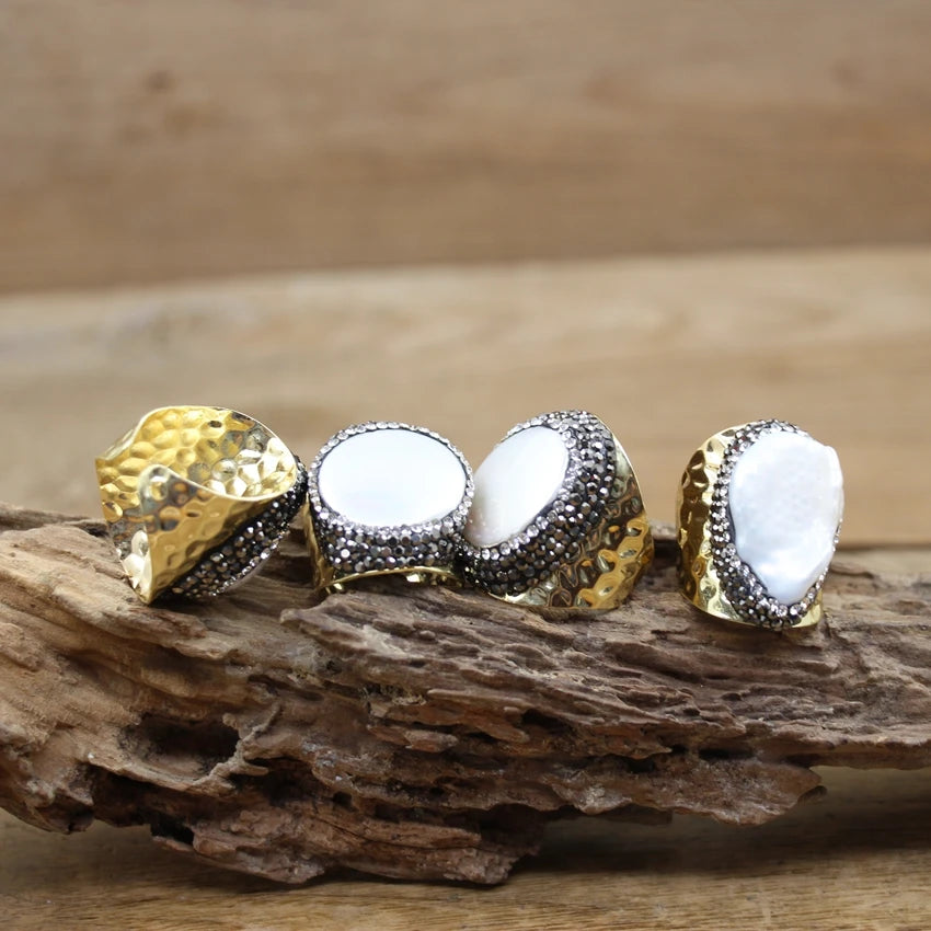 Irregular Freshwater Pearl Open Ring Adjustable Baroque Design Gold Plated Unisex Boho Jewelry Gift