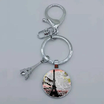 Paris Eiffel Tower Glass Pendant Keychain for Women with Artistic Design