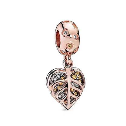 Sparkling Rose Gold Family Tree & Flower Charm Bead for European Silver Bracelet YY0715