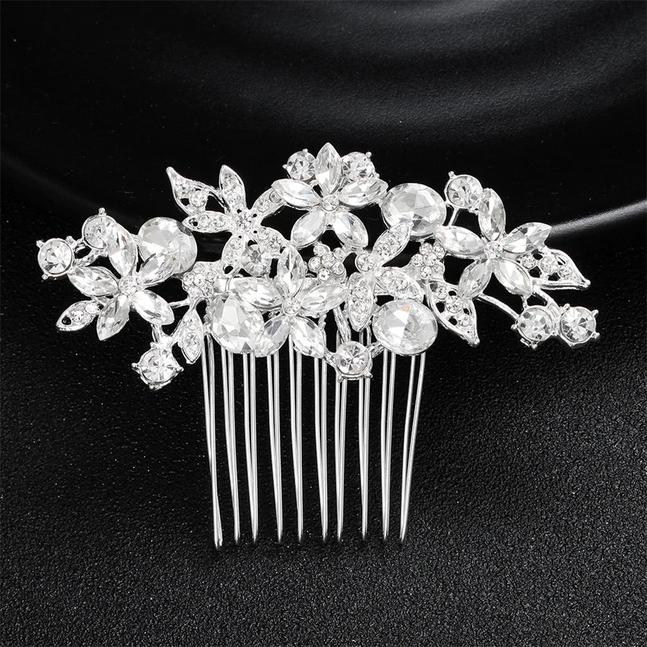 Efily Classic Silver Wedding Hair Combs - Crystal Rhinestone Bridal Accessories