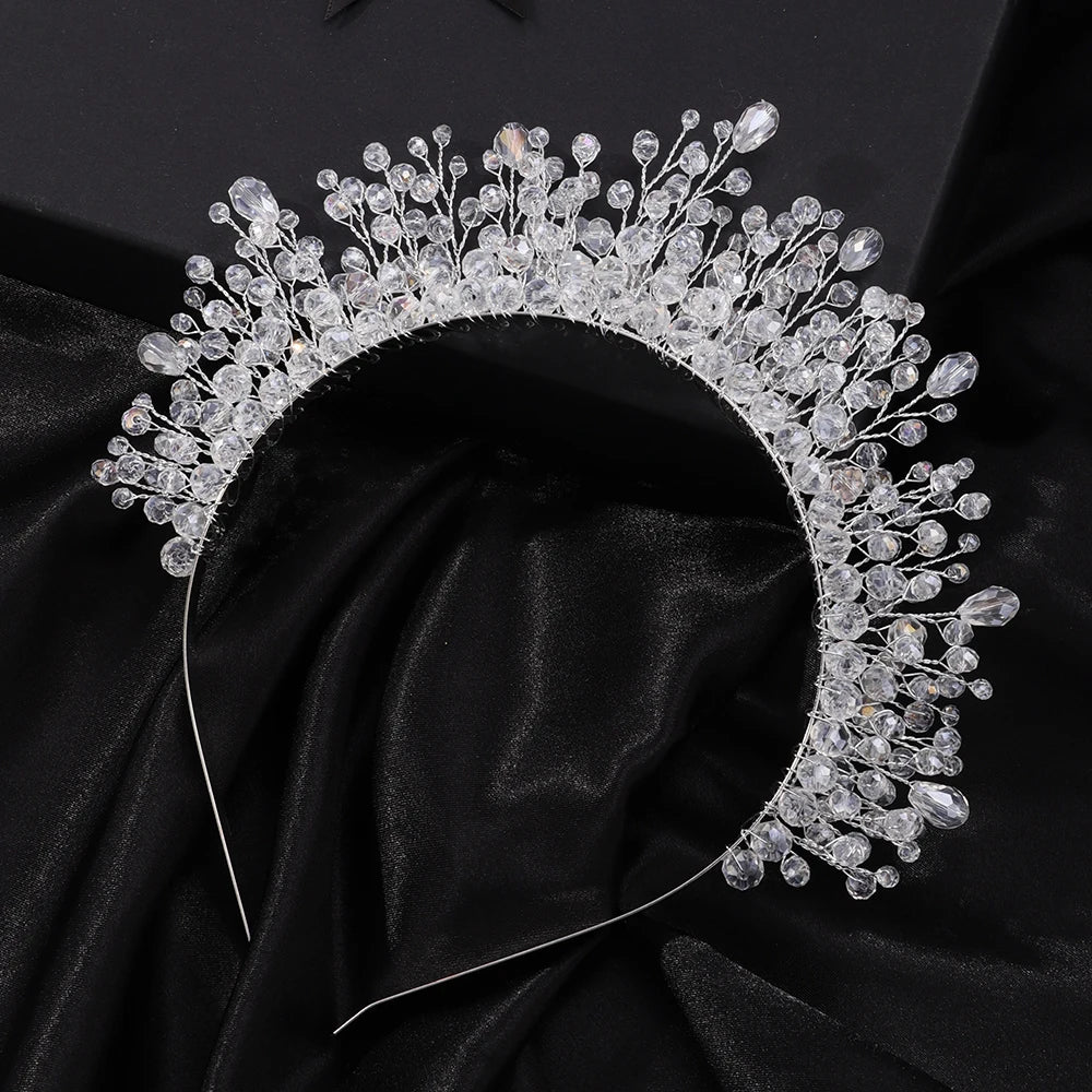 Luxury Crystal Bridal Crown Headband with Silver Diamonds Handmade Wedding Hair Accessories for Elegant Brides and Bridesmaids
