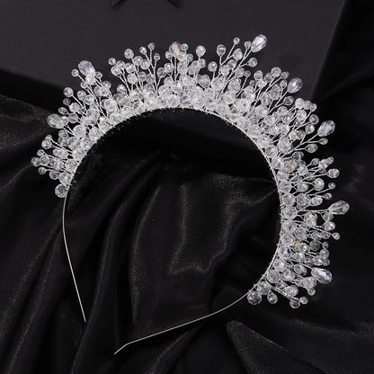 Luxury Crystal Bridal Crown Headband with Silver Diamonds Handmade Wedding Hair Accessories for Elegant Brides and Bridesmaids
