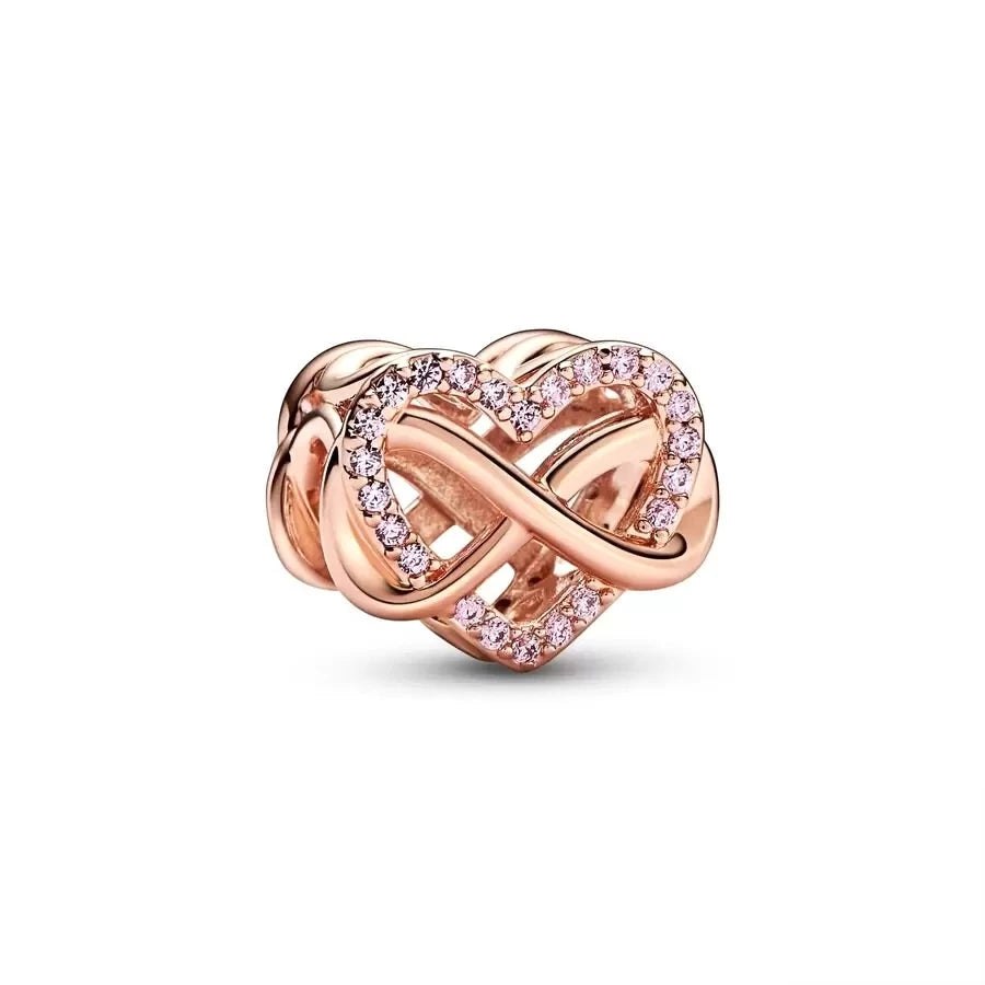 Sparkling Intertwined Love Hearts Charm Beads for 925 Sterling Silver Bracelet