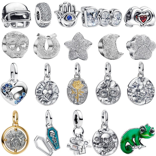 925 Sterling Silver Gold Star Moon Heart Charms Beads for DIY Jewelry Gifts