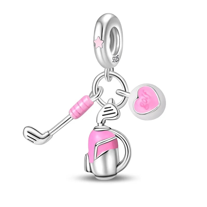 Original 925 Sterling Silver Sports Ball Charms Earrings Beads Pendants for Bracelet Necklace Jewelry Gift