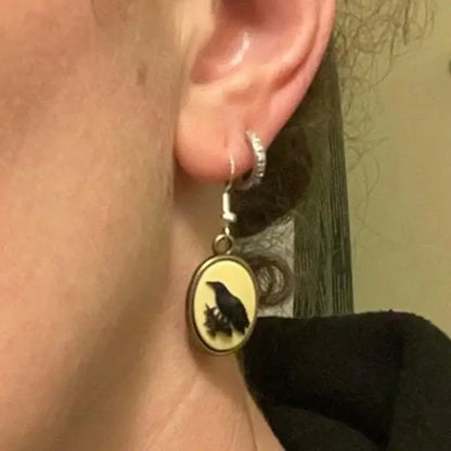 Retro Oval Black Crow Drop Earrings for Women Party Jewelry Earrings